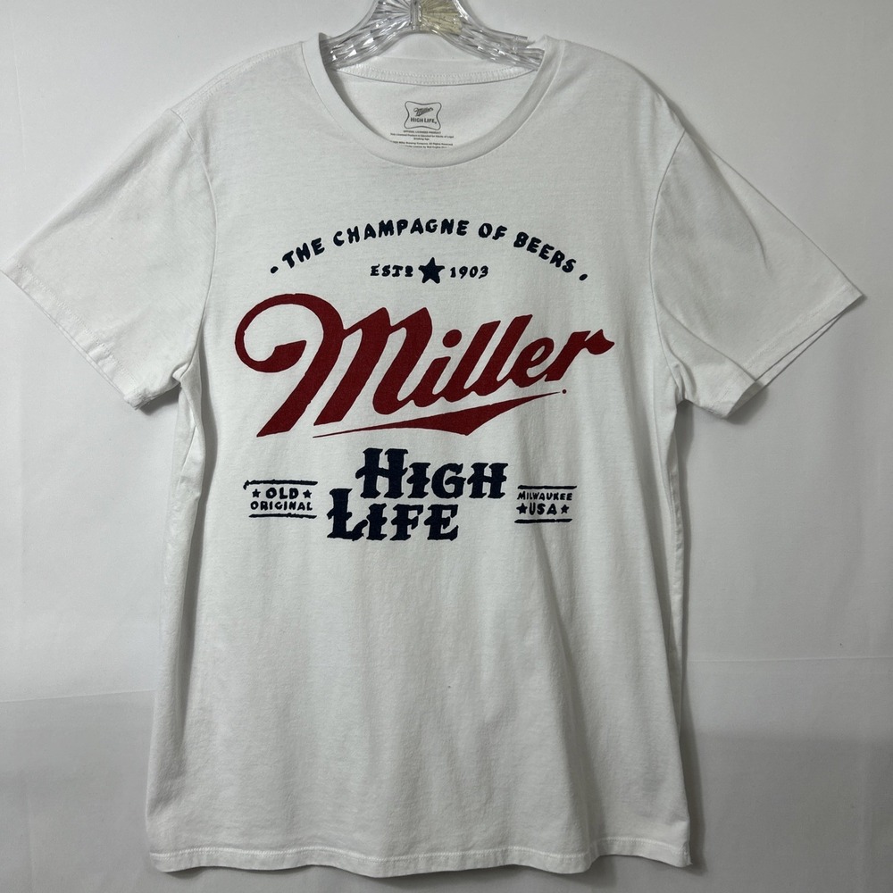 Miller High Life T-Shirt Mens XL White Graphic Short Sleeve Beer Tee